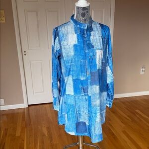 Blue Patchwork Casual Button-Down Shirt Dress